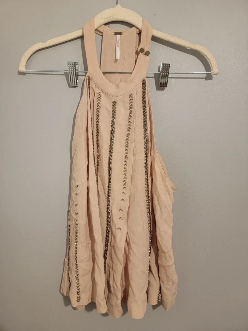 Free People Shimmer and Shine Beaded Halter Tank Boho Festival Y2K